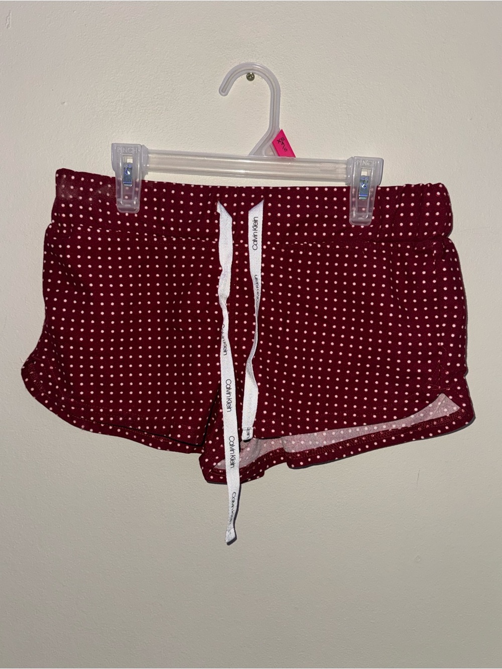 Like new, Calvin Klein, burgundy and white pajama shorts, size small